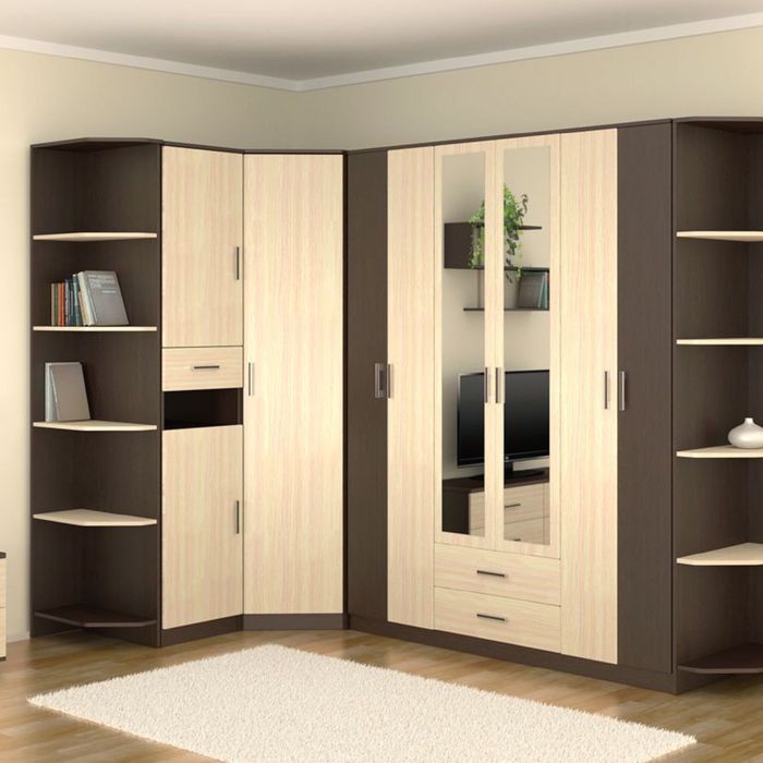 Шкаф угловой с зеркалом ТАНГО 907х907х2216 венге/дуб млечный