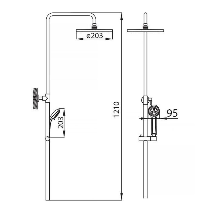Душевой гарнитур с верхней лейкой Milardo, 2403F21M76