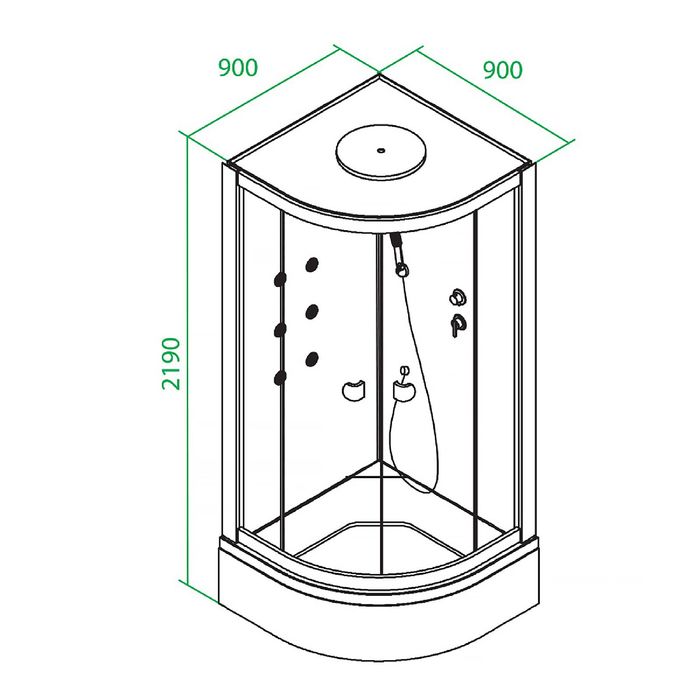 Душевая кабина IDDIS Sicily, S23R099i85, гидромассажная, поддон низкий, 90х90х219 см