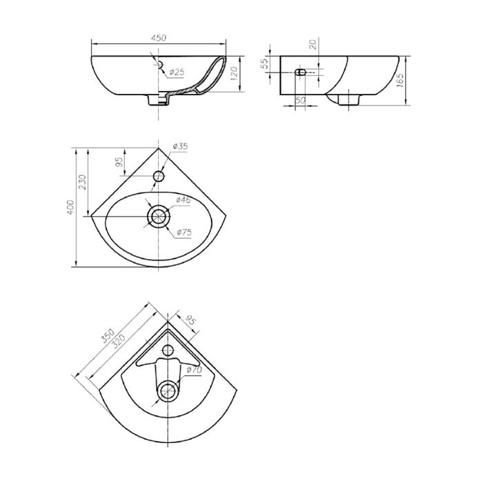 Раковина угловая IFO Frisk 35x35 RS020350000