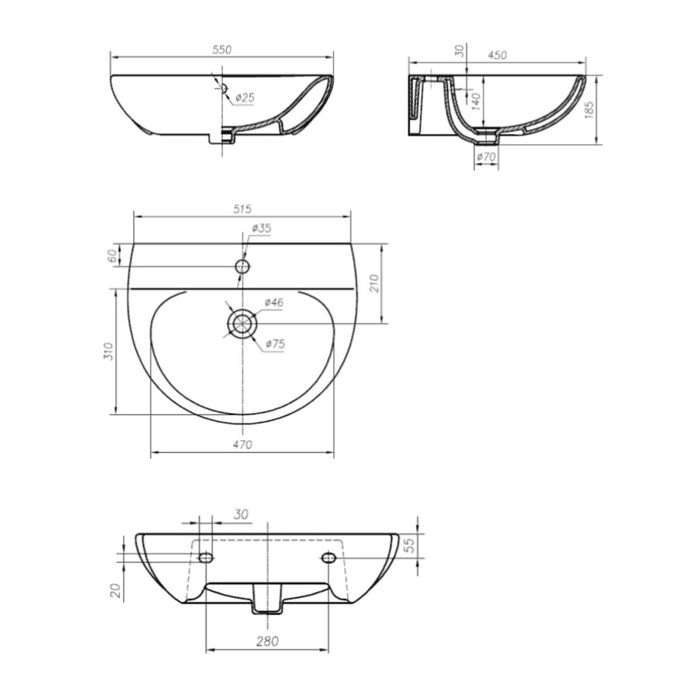 Подвесная раковина IFO Frisk, 55 x 45 см