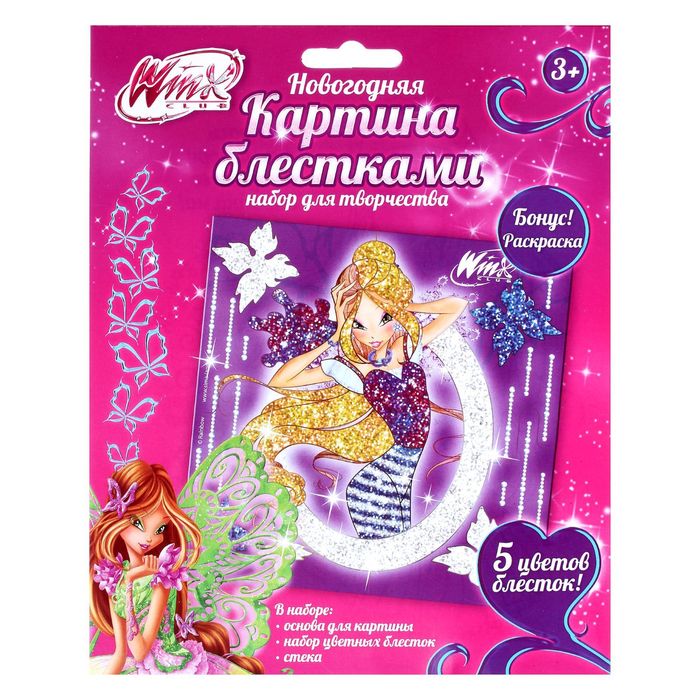 Фреска блестками (5 цветов по 2 г, стека) "Время чудес!", феи ВИНКС: Флора