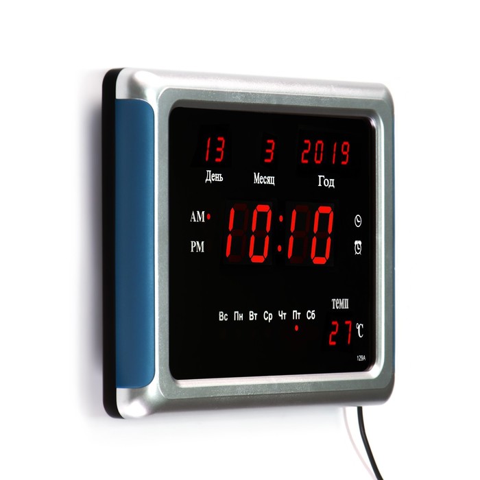Часы электронные с календарём и будильником, 17 х 5 х 23 см, от сети 220 Вт, USB