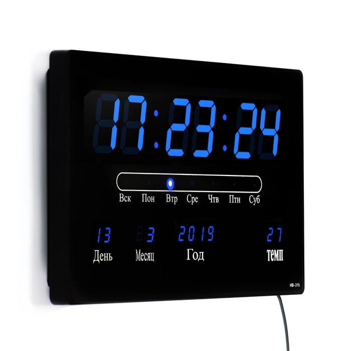 Часы настенные электронные с календарём, 20 х 3 х 33 см, от сети 220 Вт, USB