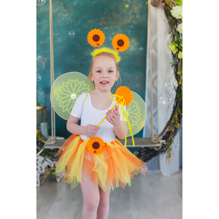 Карнавальный набор "Подсолнух", 4 предмета: ободок, жезл, крылья, юбка, 3-4 года