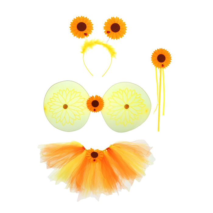 Карнавальный набор "Подсолнух", 4 предмета: ободок, жезл, крылья, юбка, 3-4 года