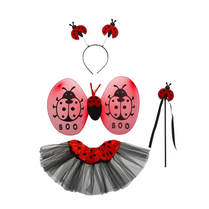 Карнавальный набор "Божья коровка", 4 предмета: ободок, жезл, крылья, юбка, 3-4 года