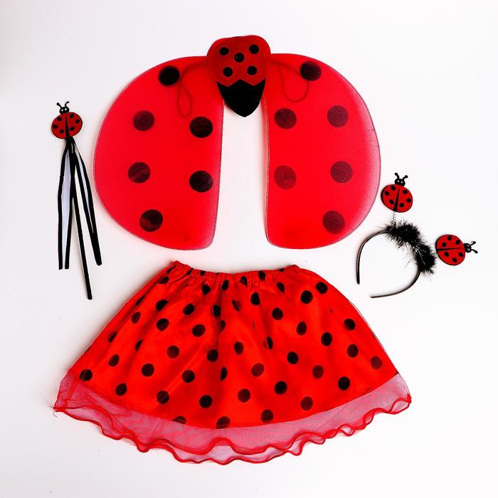 Карнавальный набор "Божья коровка", 4 предмета: ободок, жезл, крылья, юбка, 3-4 года