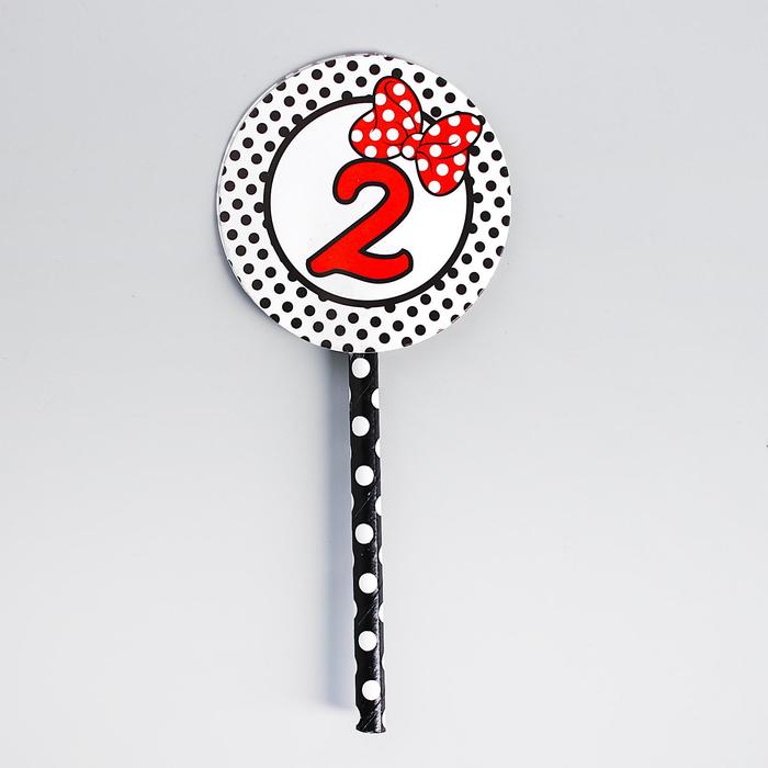 Украшение для торта "2" в горошек (набор 6 шт)