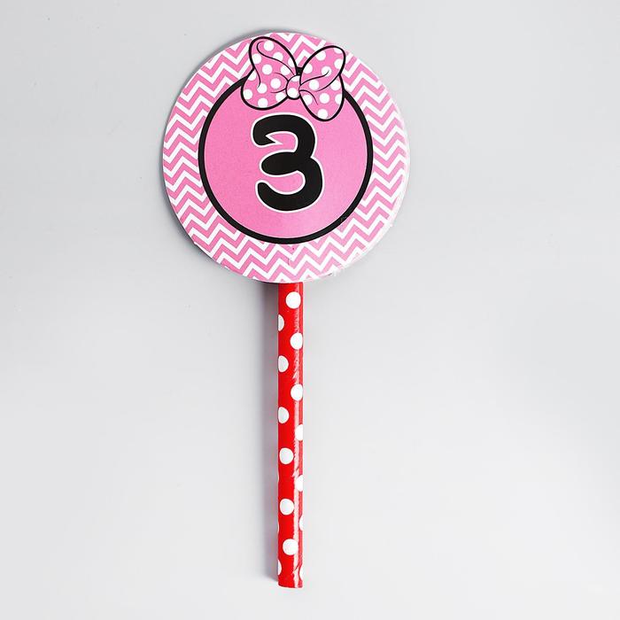 Украшение для торта "3" цвета МИКС (набор 6 шт)