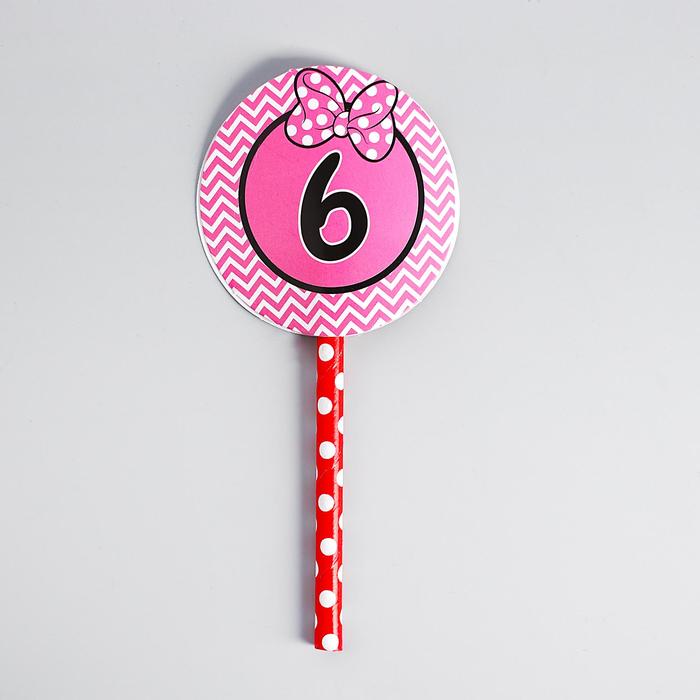 Украшение для торта "6" розовый цвет (набор 6 шт)
