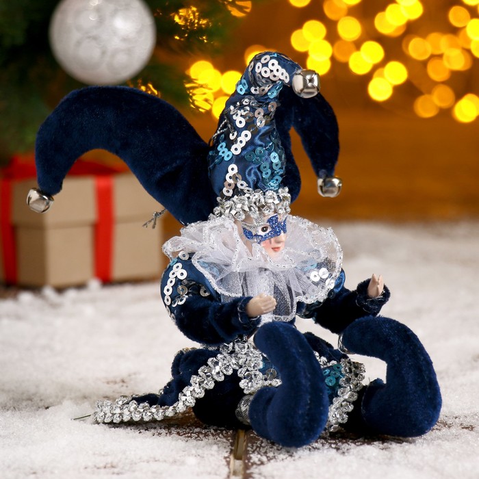 Новогоднее украшение "Шут с маской" в синем камзоле