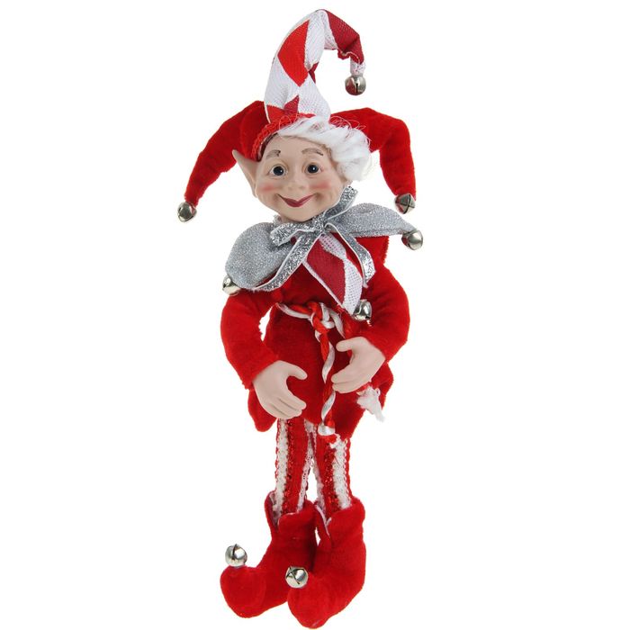 Новогоднее украшение "Шут" эльф в красном камзоле
