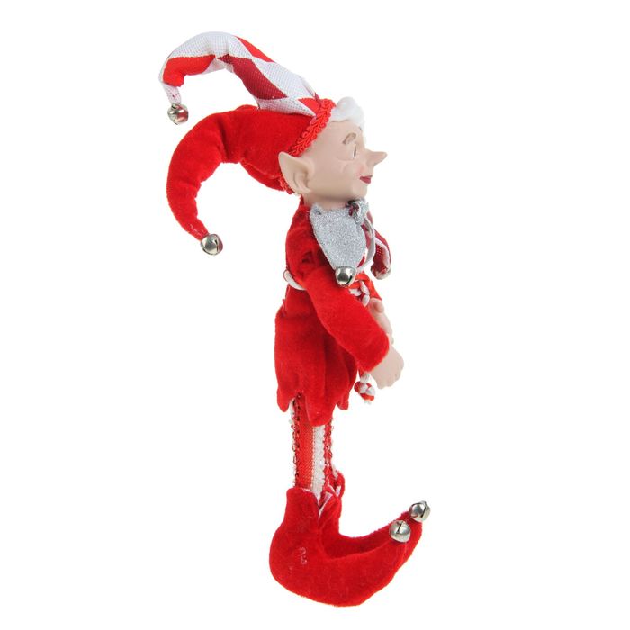 Новогоднее украшение "Шут" эльф в красном камзоле