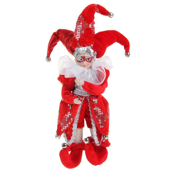 Новогоднее украшение "Шут с маской" в красном камзоле