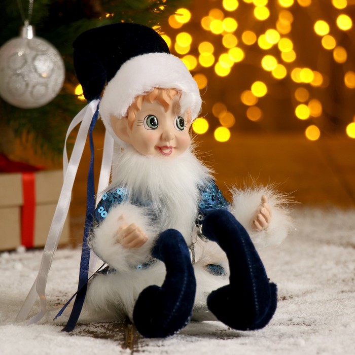 Новогоднее украшение "Шут" мальчик в синем камзоле с опушкой