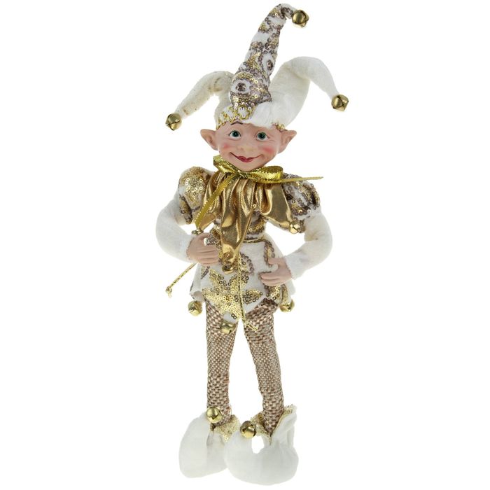 Новогоднее украшение "Шут" эльф в белом камзоле