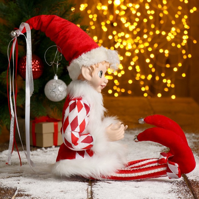 Новогоднее украшение "Шут" в красно-белом камзоле