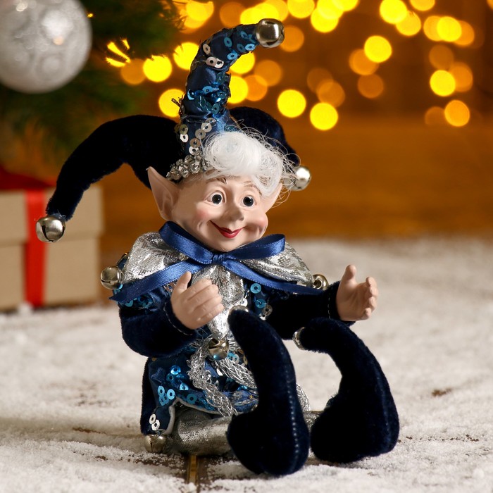 Новогоднее украшение "Шут" мальчик в синем камзоле