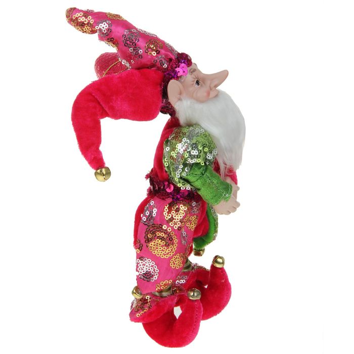 Новогоднее украшение "Шут" гном в розовом камзоле
