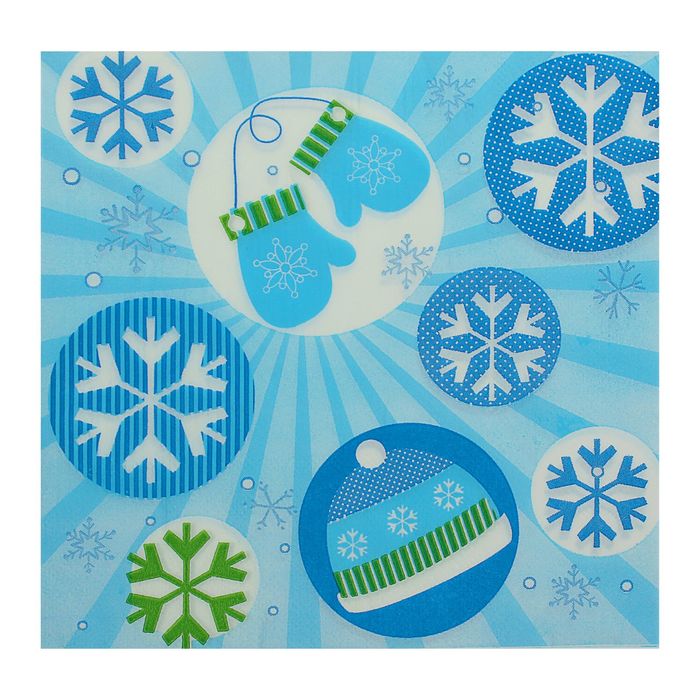 Салфетки бумажные "Снежинки и варежки", 33 х 33 см, набор 20 шт.