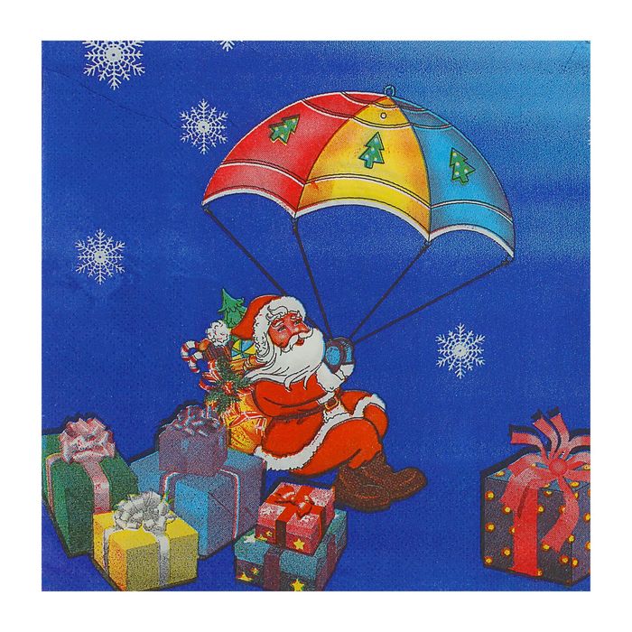 Салфетки бумажные "Дед Мороз на парашюте", 33 х 33 см, набор 20 шт.