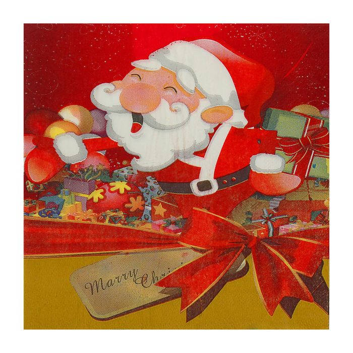 Салфетки бумажные "Дед Мороз" с бантиком , 33 х 33 см, набор 20 шт.