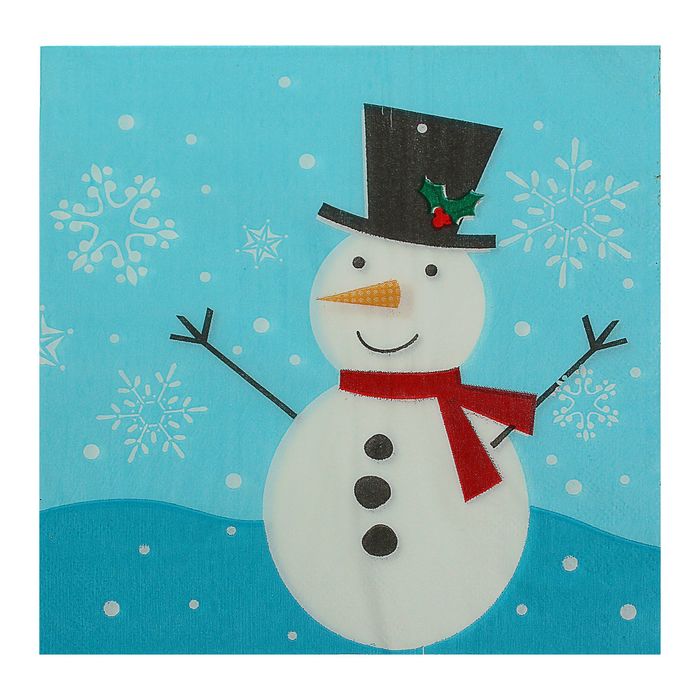 Салфетки бумажные "Снеговик" на синем фоне , 33 х 33 см, набор 20 шт.