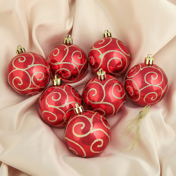 Новогодние шары "Круги" (набор 12 шт.), красные