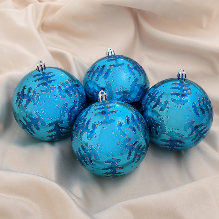 Новогодние шары "Кружевные узоры" синие (набор 4 шт.)