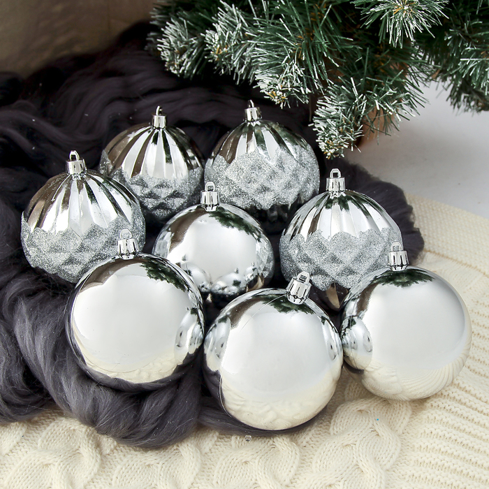 Новогодние шары "Серебряный ромб" (набор 8 шт.)