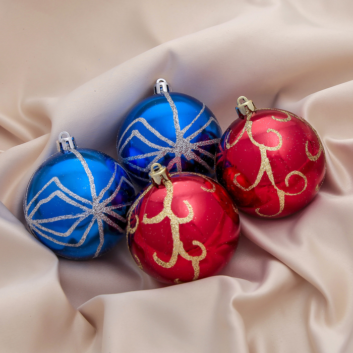 Новогодние шары "Мороз и пламя" красно-синие (набор 4 шт.)