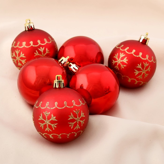 Новогодние шары "Красное ассорти" (набор 24 шт.), снежинка, завиток