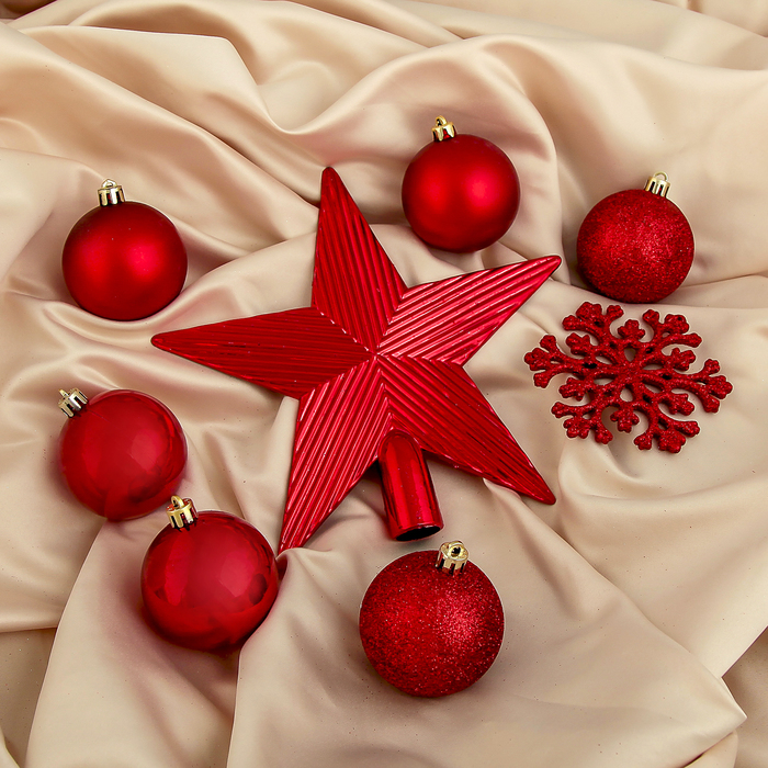 Ёлочные украшения "Красное ассорти со снежинками и звездой" (набор 17 шт.)