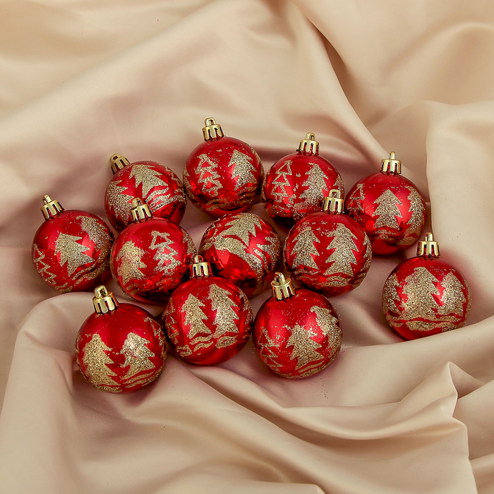 Новогодние шары "Ёлочки" (набор 12 шт.), красные
