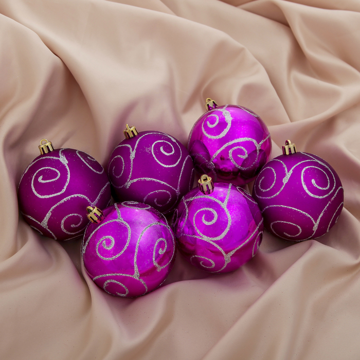 Новогодние шары "Кружева" (набор 6 шт.), малиновые