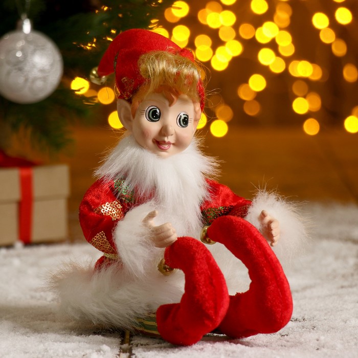 Новогоднее украшение "Шут" мальчик в красном камзоле
