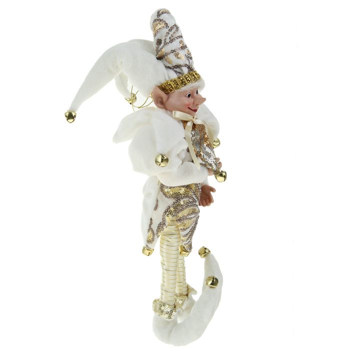 Новогоднее украшение "Шут" гном в белом камзоле