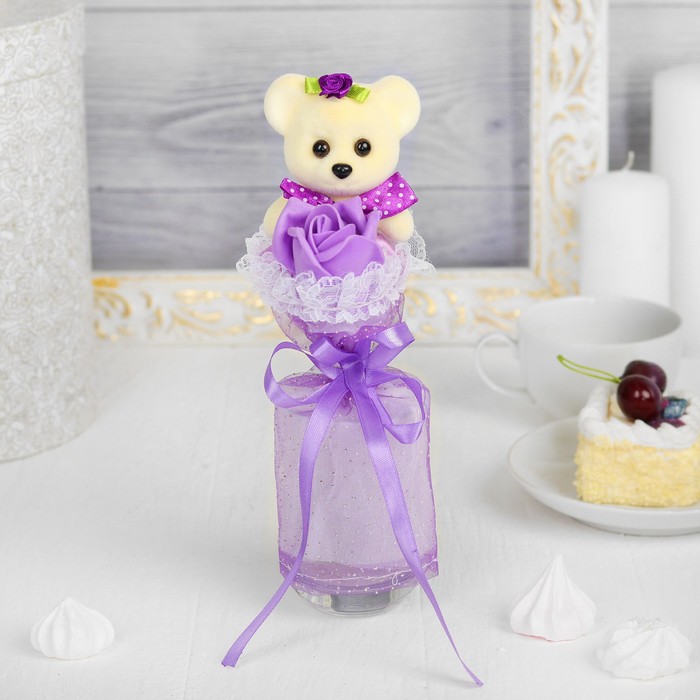 Букет с мишкой "От всего сердца" + сиреневый цветок