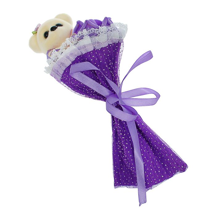 Букет с мишкой "От всего сердца" + сиреневый цветок