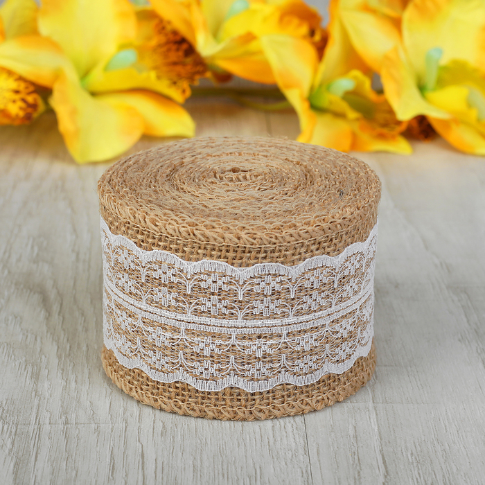 Лента холщовая "Кружево", натуральная, 62мм, 5±1м, цвет белый