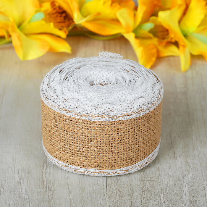 Лента холщовая "Кружево", натуральная, 50мм, 5±1м, цвет бежевый