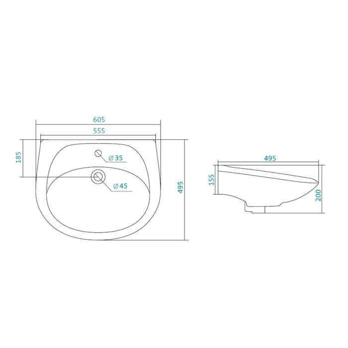 Подвесная раковина Santek Бриз, ширина 60 см