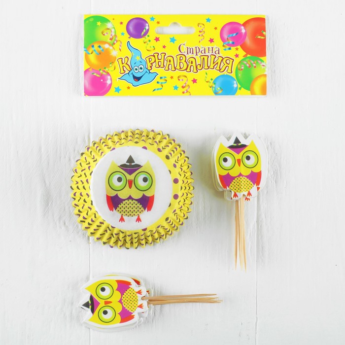 Украшение для кексов "Совушки", набор 24 пики, 24 формочки