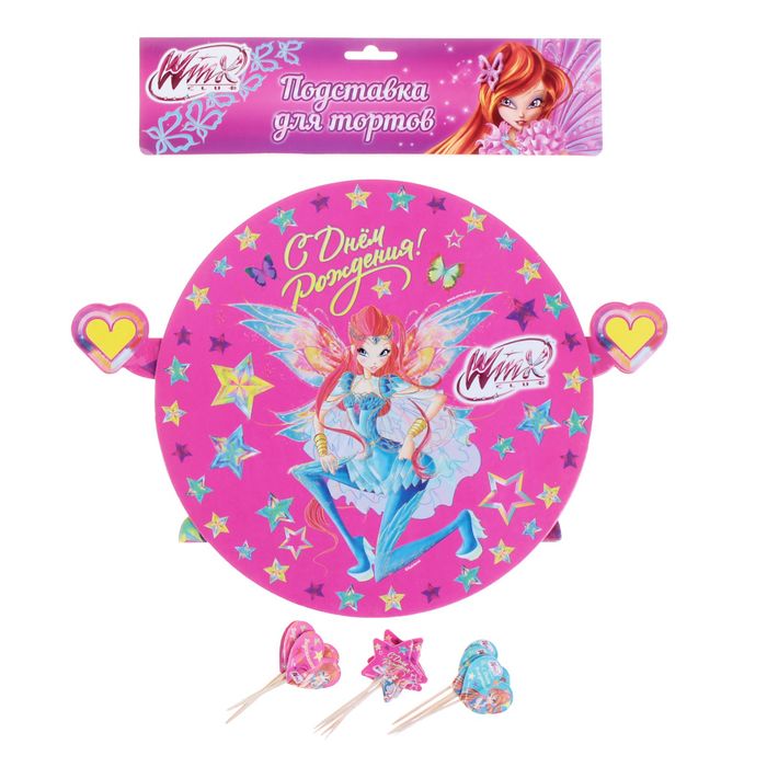 Украшения для пирожных "С Днем Рождения", феи ВИНКС, Блум (подставка + шпажки 12 шт)