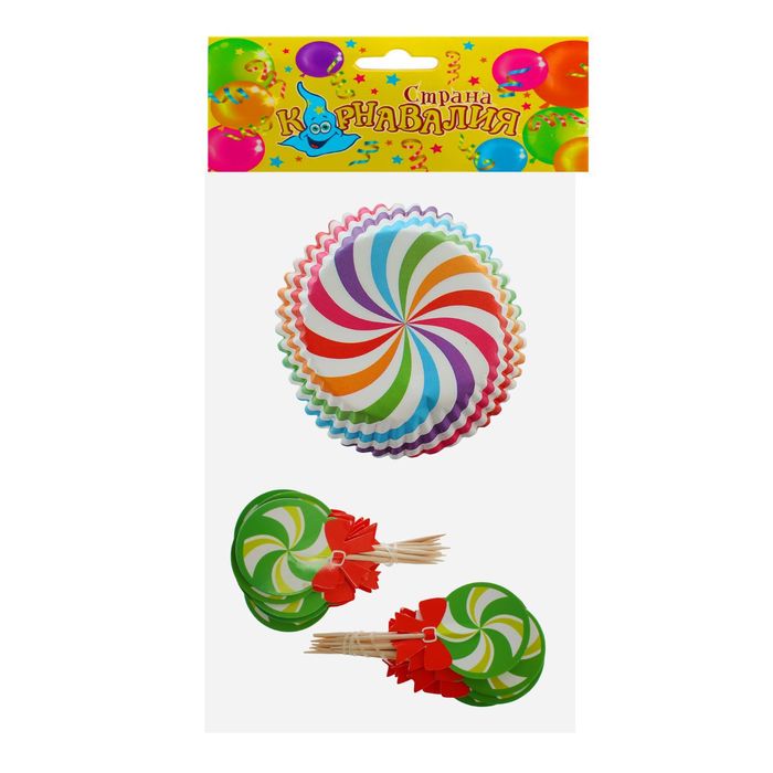 Украшение для кексов "Леденец", набор 24 пики, 24 формочки