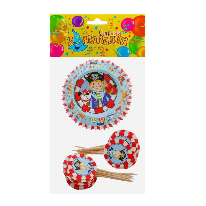 Украшение для кексов "Пират", набор 24 пики, 24 формочки