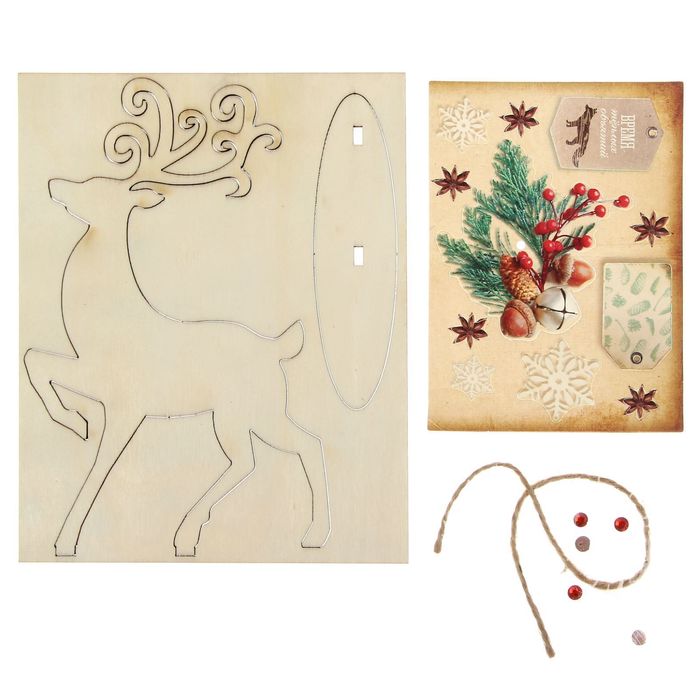 Деревянная заготовка с декором «Рождественский олень», 15 × 15 см