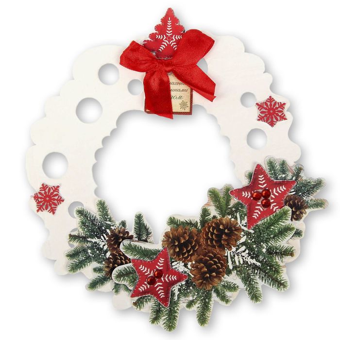 Деревянная заготовка с декором «Новогодний венок», 15 × 15 см