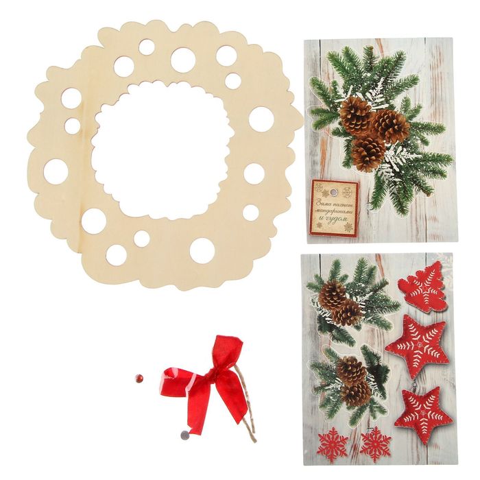 Деревянная заготовка с декором «Новогодний венок», 15 × 15 см